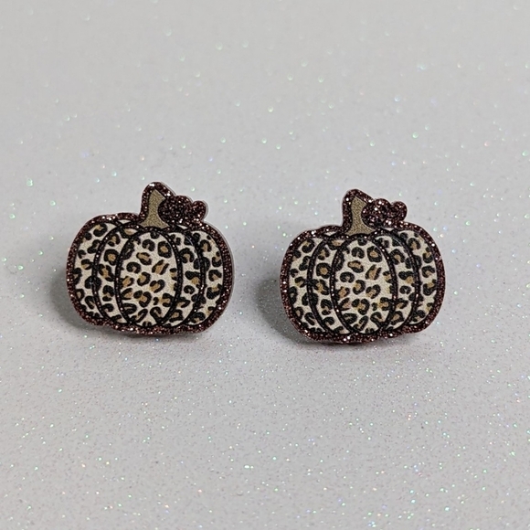 Jewelry - Pumpkin Leopard Print Glitter Acrylic Stud Earrings